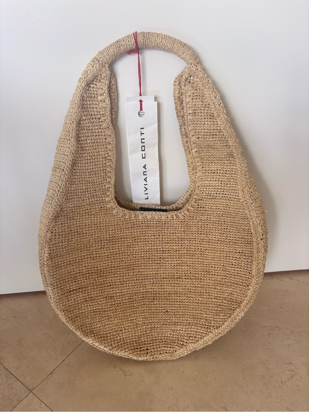 LIVIANA CONTI Natural Crochet Crescent Tote - Beige